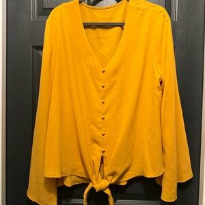 Yellow Button-Down Women's Top with flared sleeves  size 2XL